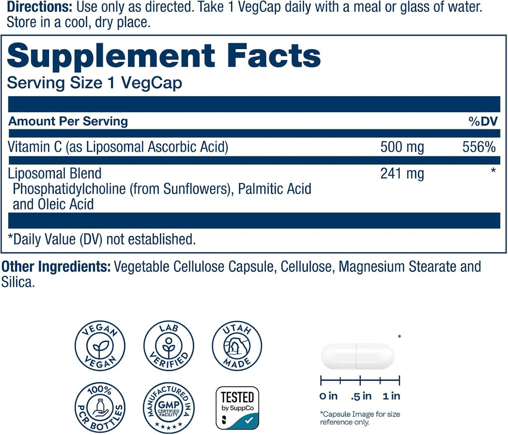 Solaray Liposomal Vitamin C 500 mg - 100 Vegan Capsules