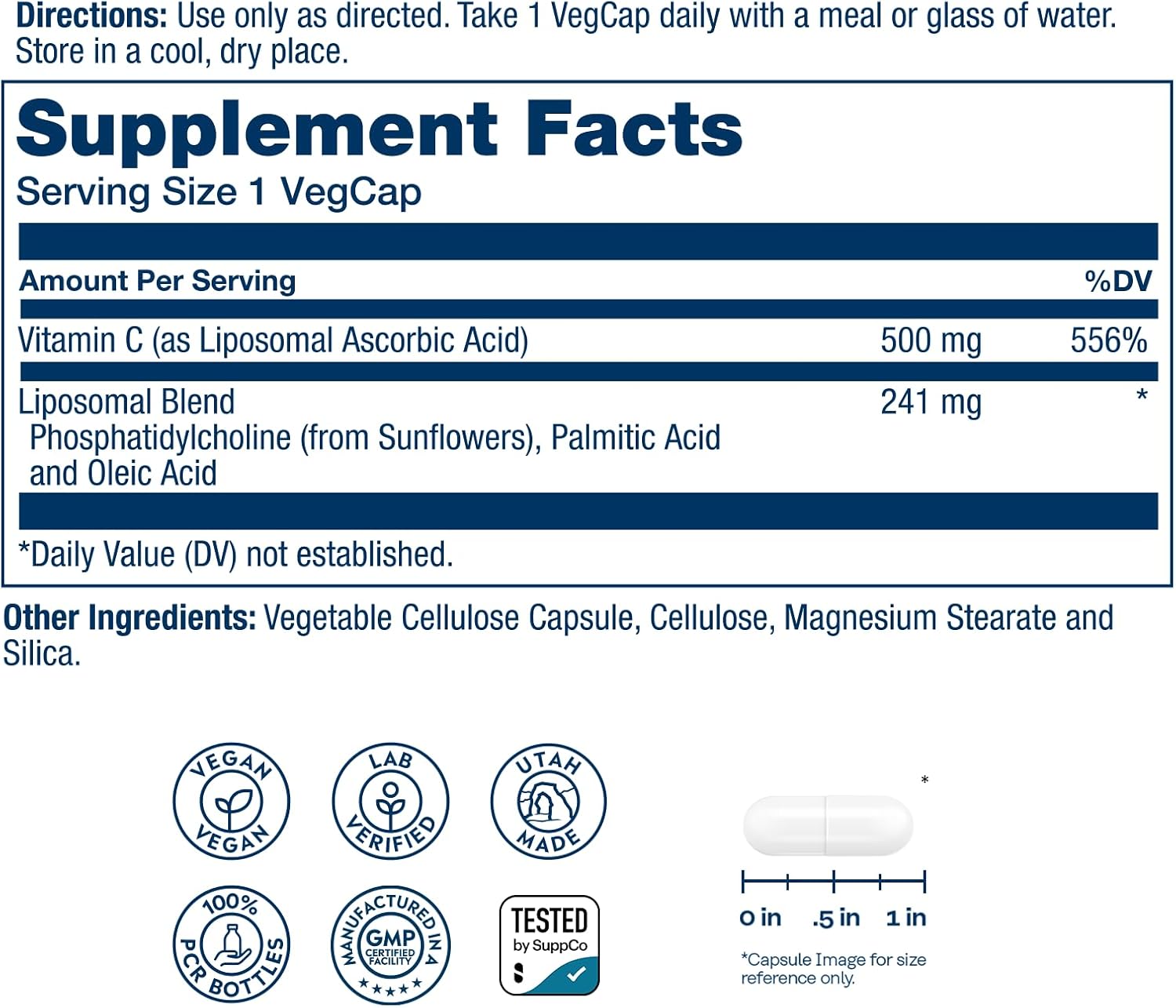 Solaray Liposomal Vitamin C 500 mg - 100 Vegan Capsules