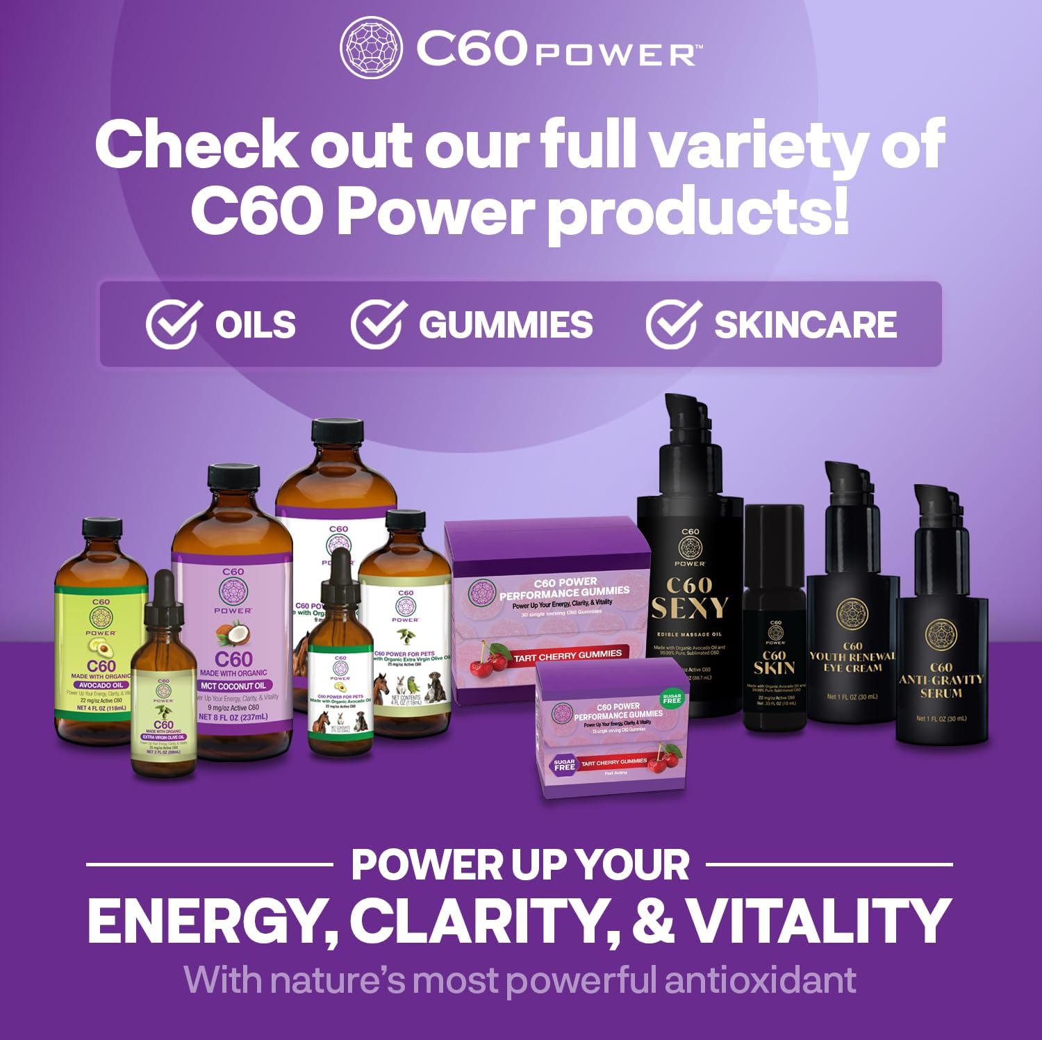 C60 Power en Aceite de Aguacate Orgánico - 2 fl oz