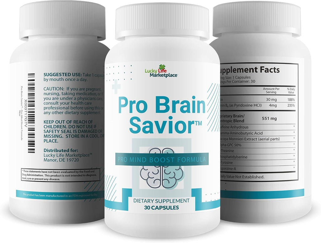 Pro Brain Savior – Suplemento Nootrópico con Bacopa, Niacina, Cafeína y L-Teanina para Memoria, Enfoque y Claridad Mental