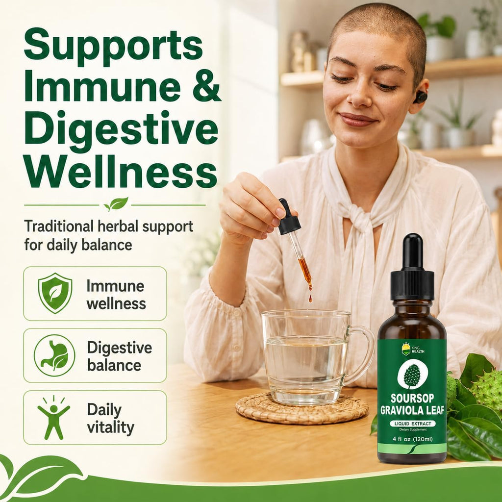 Extracto Líquido Orgánico de Hojas de Soursop Graviola | Gotas de Soursop Bitters | KingHealth 118 ml