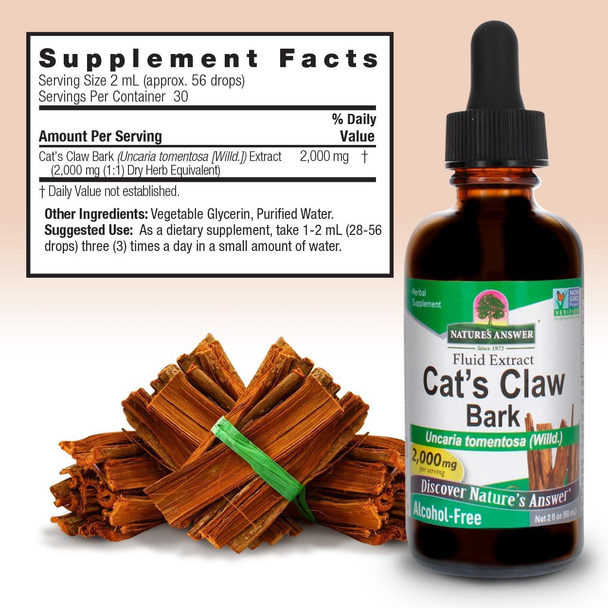 Nature's Answer Extracto Líquido de Uña de Gato 60 ml - Sin Alcohol, Vegano, Sin Gluten, Kosher