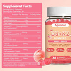 Agumoon Vitamina D3 K2 Gominolas - 5000IU + 200mcg MK-7 - 60 uds