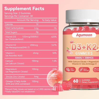 Agumoon Vitamina D3 K2 Gominolas - 5000IU + 200mcg MK-7 - 60 uds – Image 2