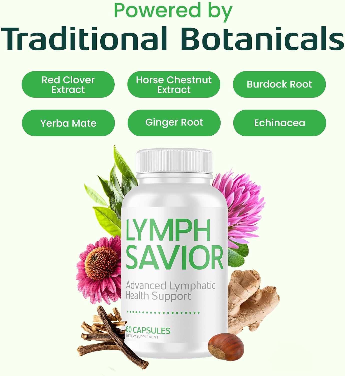 Lymph Savior Suplemento de Apoyo Linfático a Base de Plantas - Trébol Rojo, Castaño de Indias y Bardana - No-GMO, Hecho en EE.UU. - 30 Días