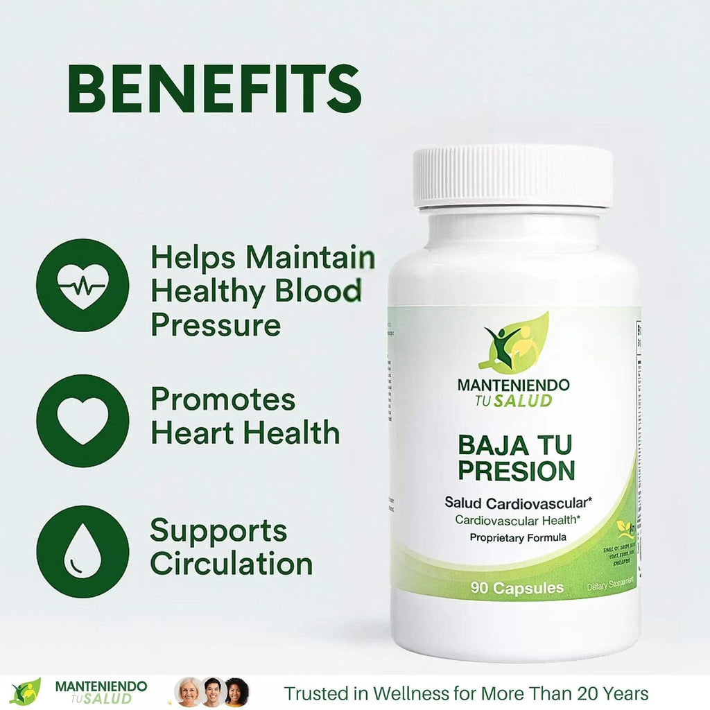 Baja Tu Presion - Suplemento Herbal de Espino y Ajo, 90 Cápsulas