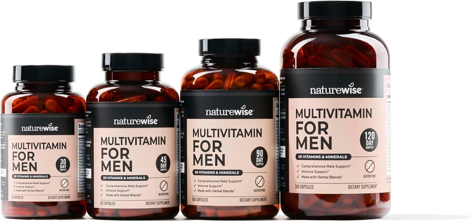 NatureWise Multivitamínico para Hombres - Apoyo Diario - Minerales y Hierbas para Energía, Rendimiento, Inmunidad - con Vitamina A, C, D, Complejo B - Sin Soja ni Gluten, No GMO - 90 Cápsulas