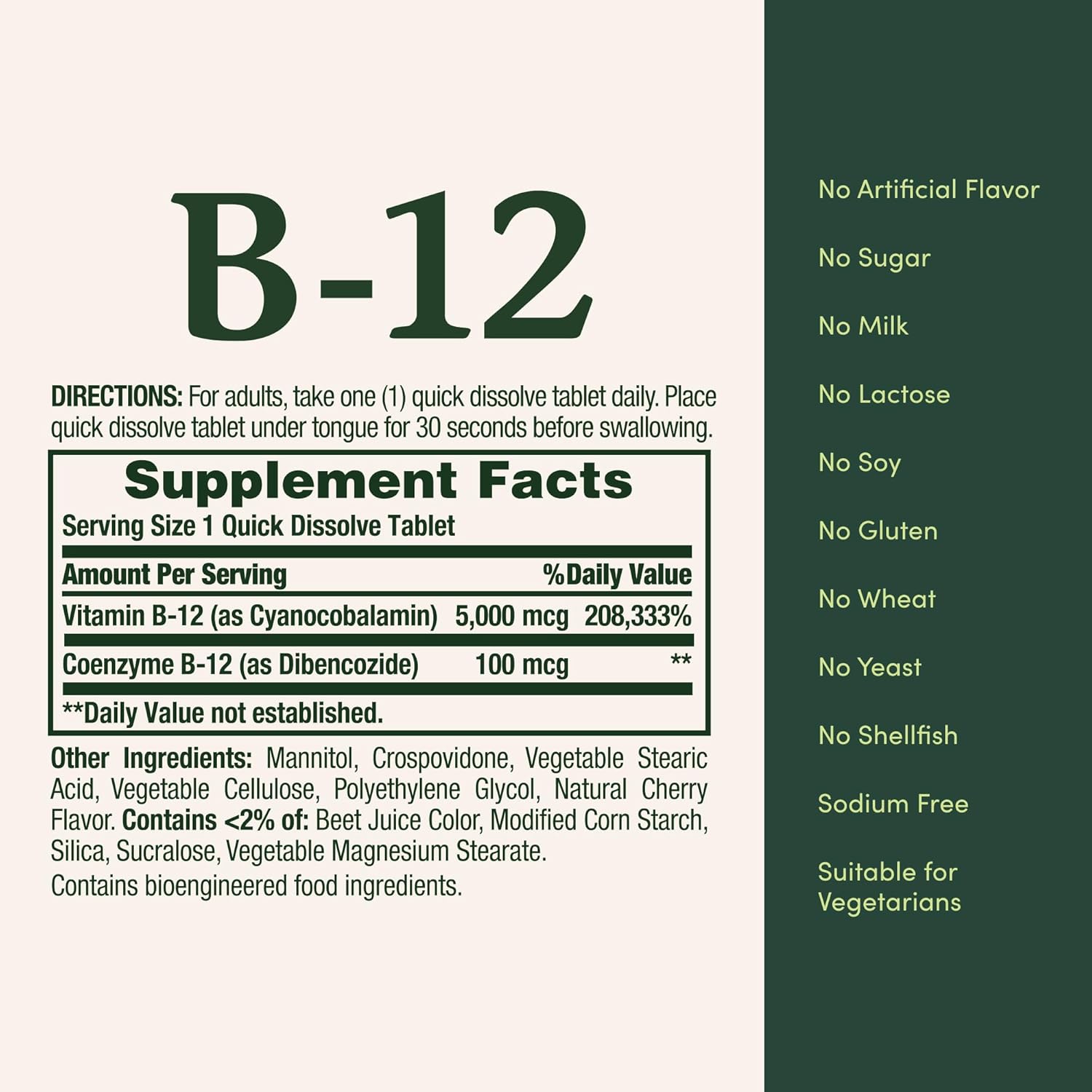 Nature's Bounty Vitamina B12 5000mcg – 40 Comprimidos de Disolución Rápida