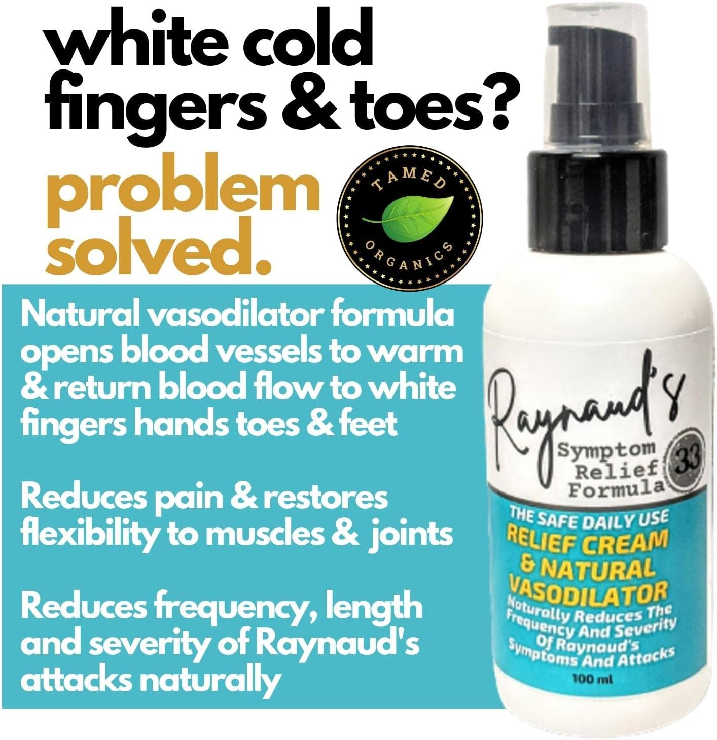 Tamed Organics Crema Tópica para el Alivio de los Síntomas de Raynaud