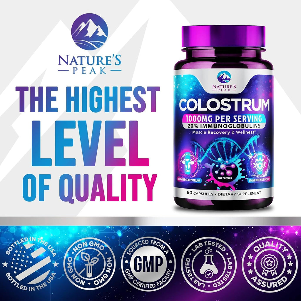 Nature's Peak Calostro Bovino 1000mg con 20% IgG - 60 Cápsulas