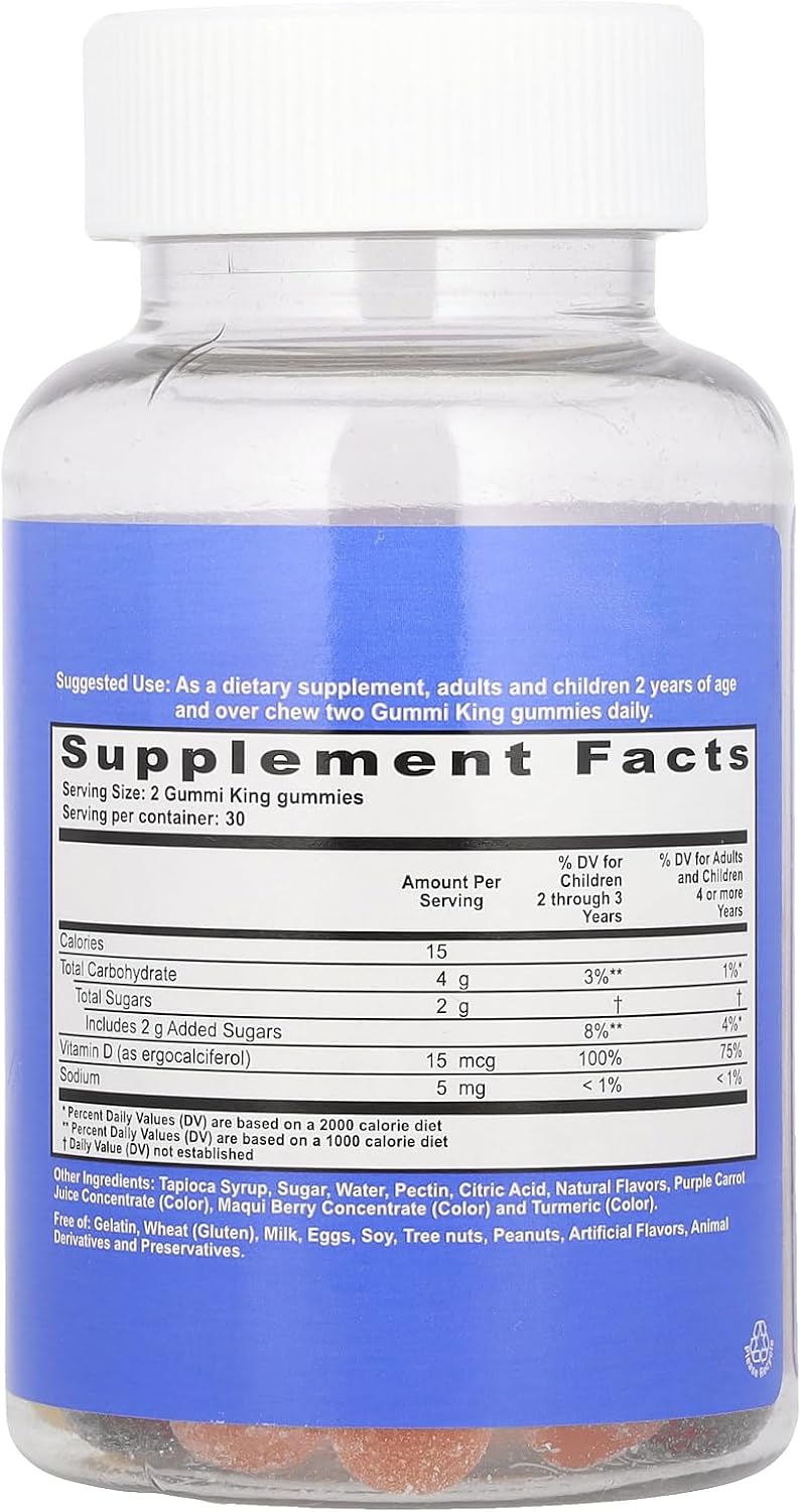 Gummi King Vitamina D para Niños, 60 Gominolas (7.5 mcg por gominola)