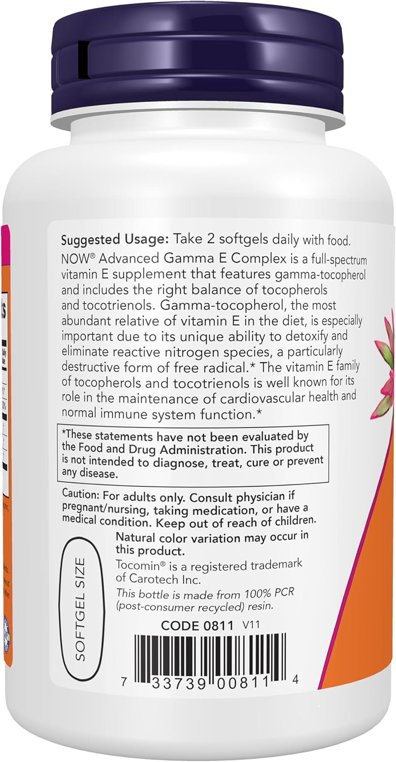 NOW Foods Advanced Gamma E Complex, Tocoferoles Mixtos y Tocotrienoles - 120 Cápsulas Blandas