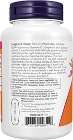 NOW Foods Advanced Gamma E Complex, Tocoferoles Mixtos y Tocotrienoles - 120 Cápsulas Blandas