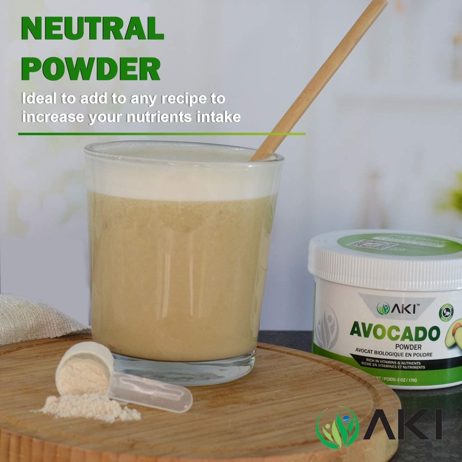 AKI Avocado Superfood Powder (170g) - Rico en Nutrientes, Vitaminas, Omega 3 y Antioxidantes - Vegano y No-GMO