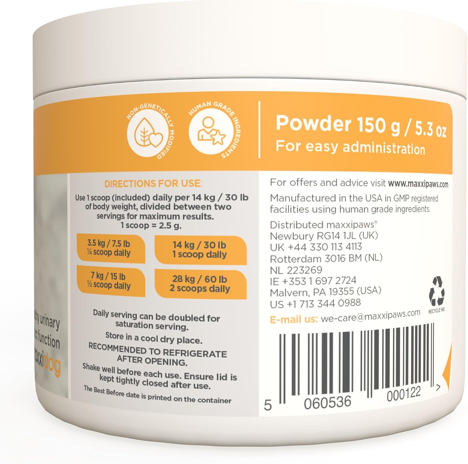 maxxiUtract Apoyo Urinario y Vesical para Perros - Suplemento Natural en Polvo con D-Manosa y Arándano - 150 g