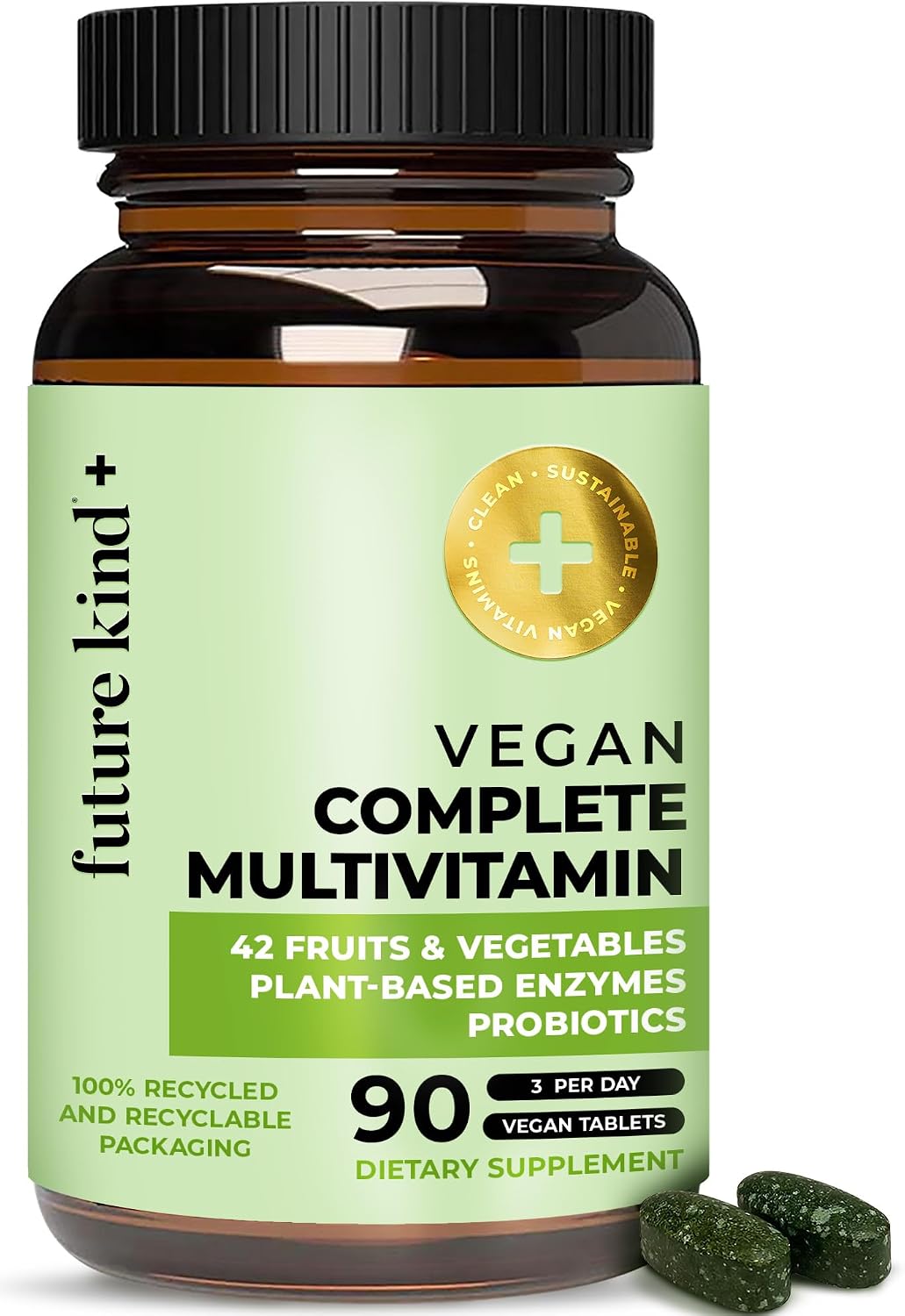Future Kind Vegan Multivitamins Complete - Multivitamínico Vegano 42-en-1 con B12, Zinc y Probióticos (90 comprimidos)