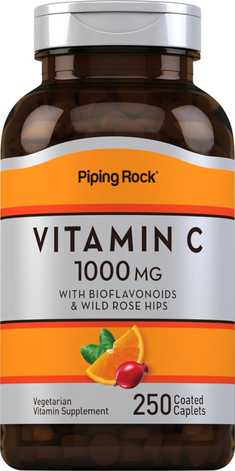 Piping Rock Vitamina C 1000 mg | 250 Caplets | con Bioflavonoides y Escaramujo | Vegetariano, No-OGM, Sin Gluten