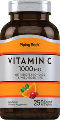 Piping Rock Vitamina C 1000 mg | 250 Caplets | con Bioflavonoides y Escaramujo | Vegetariano, No-OGM, Sin Gluten