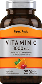 Piping Rock Vitamina C 1000 mg | 250 Caplets | con Bioflavonoides y Escaramujo | Vegetariano, No-OGM, Sin Gluten