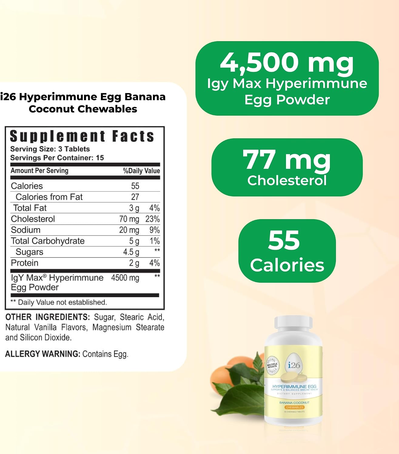 Youngevity i26 Hyperimmune Egg IgY Max Banana Coconut - 45 Comprimidos Masticables
