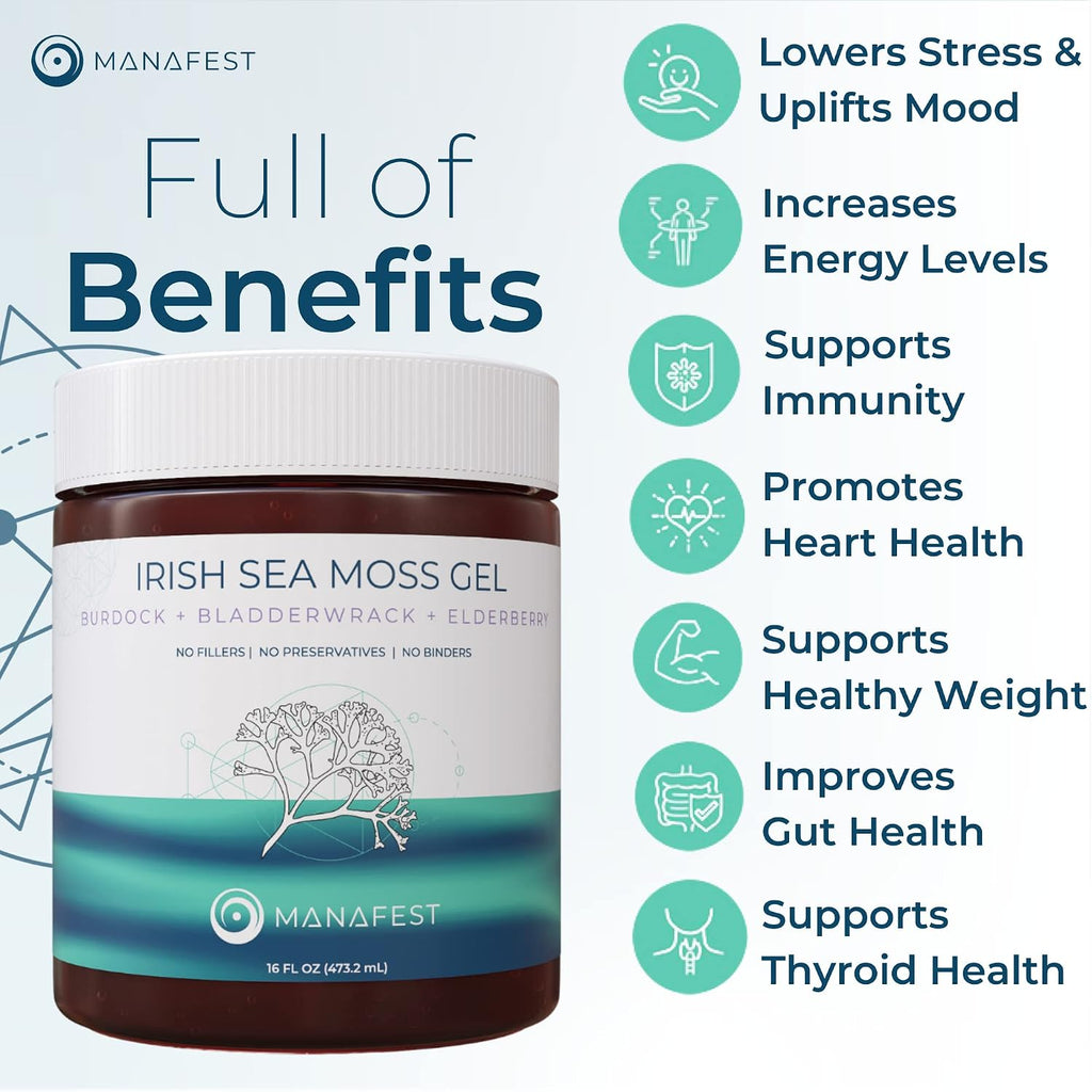 Manafest Sea Moss Gel - Gel de Musgo Marino Orgánico con Saúco, Bardana y Fucus - 454g