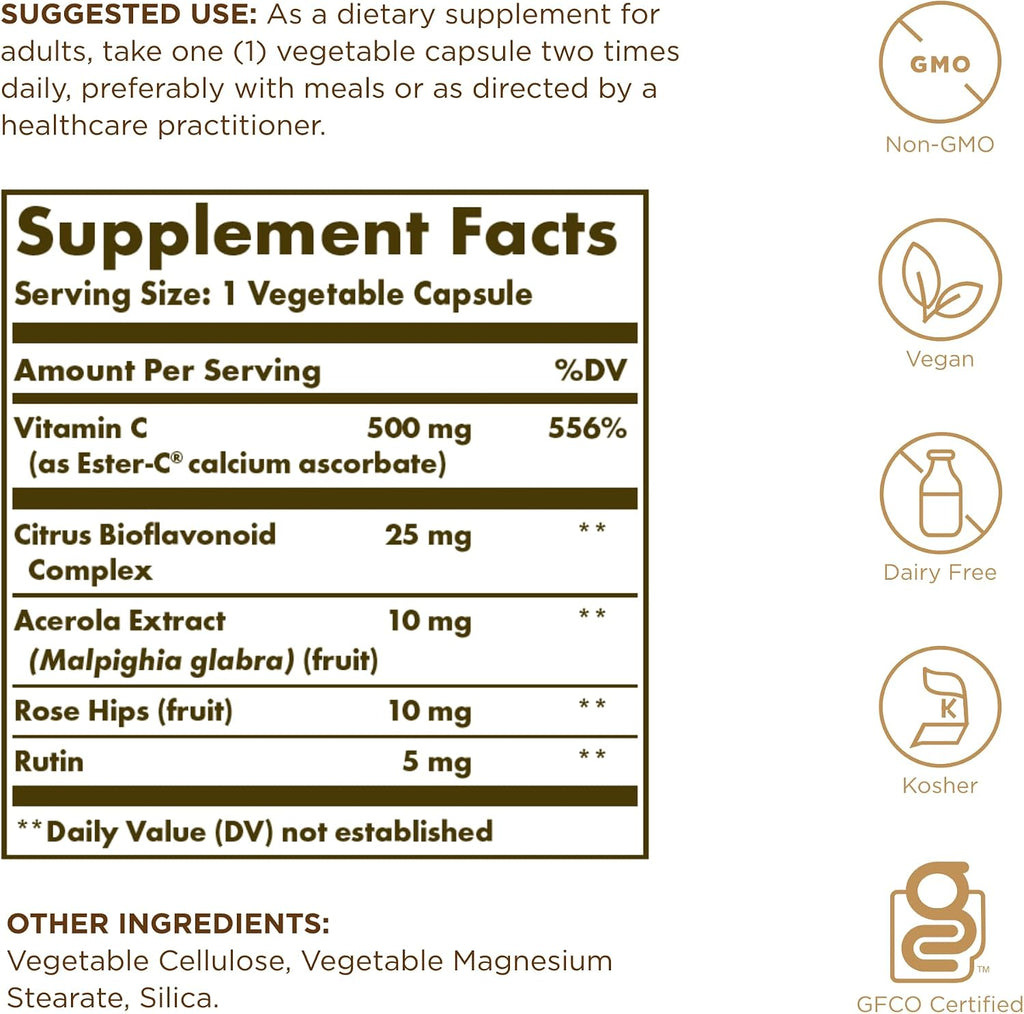 Solgar Ester-C Plus 500 mg Vitamin C (Ascorbate Complex) - 50 Vegetable Capsules