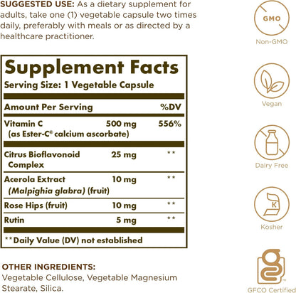 Solgar Ester-C Plus 500 mg Vitamina C (Complejo Ascorbato) - 50 Cápsulas Vegetales – Image 2