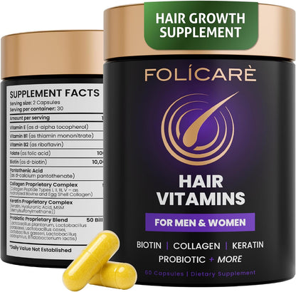 FOLICARE Biotina con Colágeno, Queratina y – La biotina contribuye al metabolismo energético normal. – Image 1