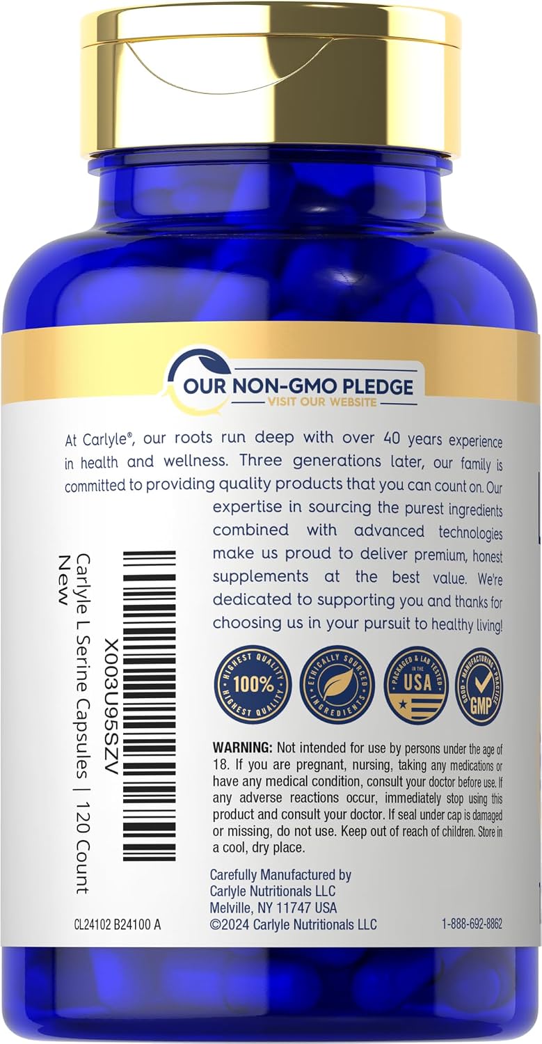 Carlyle L-Serina 500 mg | 120 Cápsulas | Complemento Alimenticio Sin Gluten