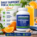 LifeSource Vitamin C 500 mg - 100 Comprimidos Masticables - Sabor Naranja - Endulzado con Stevia