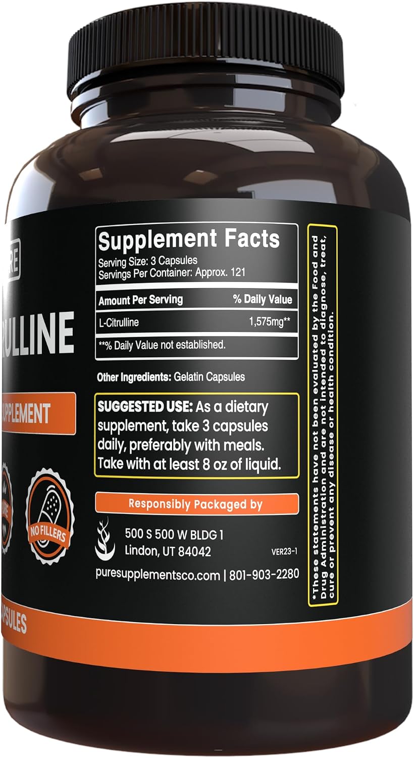 Pure Original Ingredients L-Citrulline (365 Cápsulas) - Sin Magnesio ni Rellenos de Arroz, Siempre Puro, Verificado en Laboratorio