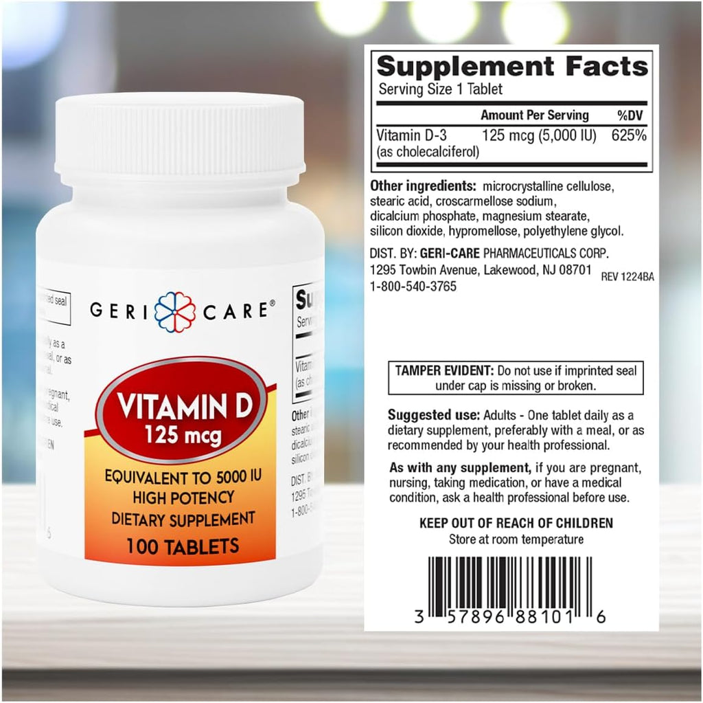 GeriCare Vitamina D3 125 mcg (5.000 UI) - 100 Comprimidos