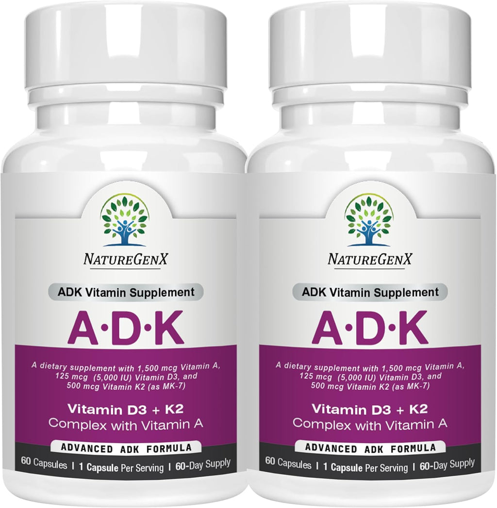 NatureGenX ADK Vitamin Supplement – Vitamins A, D3 & K2 MK-7 for Bone Health & Calcium Absorption – Gluten-Free, Non-GMO, Soy-Free – 120 Capsules, 2-Pack (4-Month Supply)