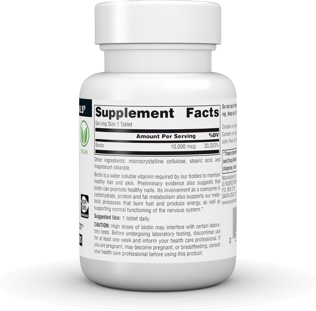 Source Naturals Biotina 10,000 mcg - 120 Comprimidos Apoyo para Cabello, Piel y Uñas