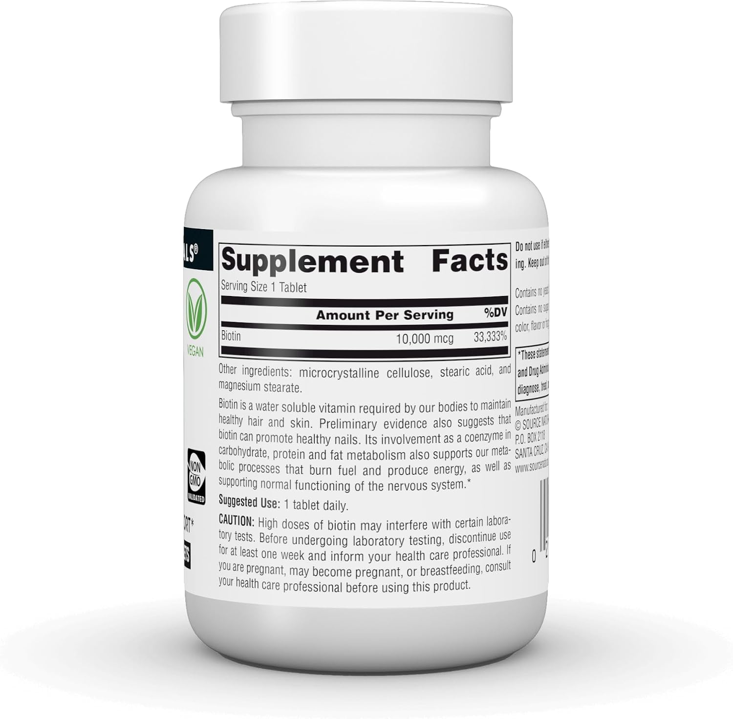 Source Naturals Biotina 10,000 mcg - 120 Comprimidos Apoyo para Cabello, Piel y Uñas