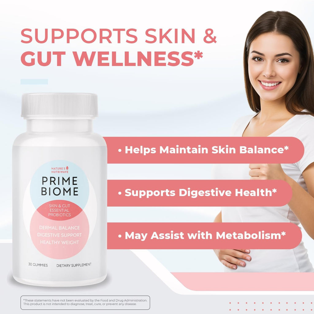 PrimeBiome Gummies – Gominolas Probióticas con Inulina, Lion's Mane y Jengibre – 30 Unidades (Suministro para 6 Meses) – No GMO, Sin Estimulantes, Certificado GMP