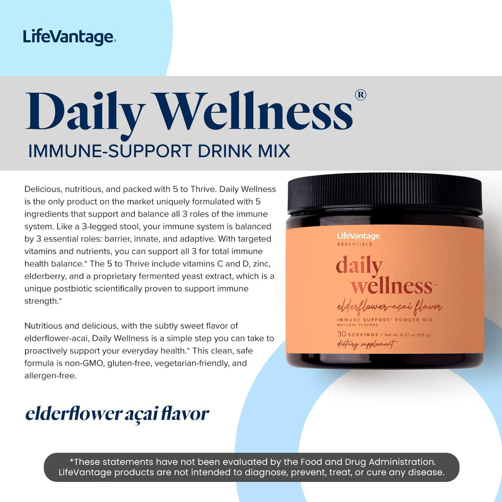 LifeVantage Daily Wellness Mezcla de Bebida de Apoyo Inmunitario, Sabor Saúco-Acai, 178g (30 porciones)