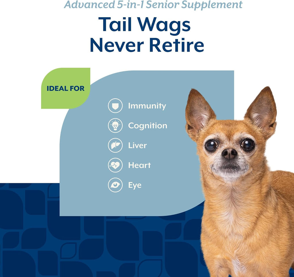 NaturVet Senior Advanced 5-in-1 Suplemento para Perros – Apoya Sistema Inmunitario, Corazón, Hígado, Función Cognitiva y Salud Ocular – 120 Masticables