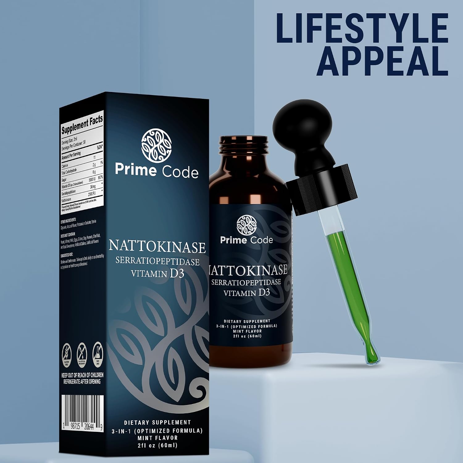 Vitamina D3 + Nattokinasa y Serratiopeptidasa | Gotas de Absorción Rápida | Prime Code