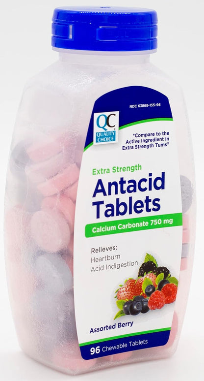 Quality Choice Antiácido Extra Strength - Carbonato Cálcico 750 mg - 96 Comprimidos Masticables Sabor Bayas (Pack de 2) – Image 2