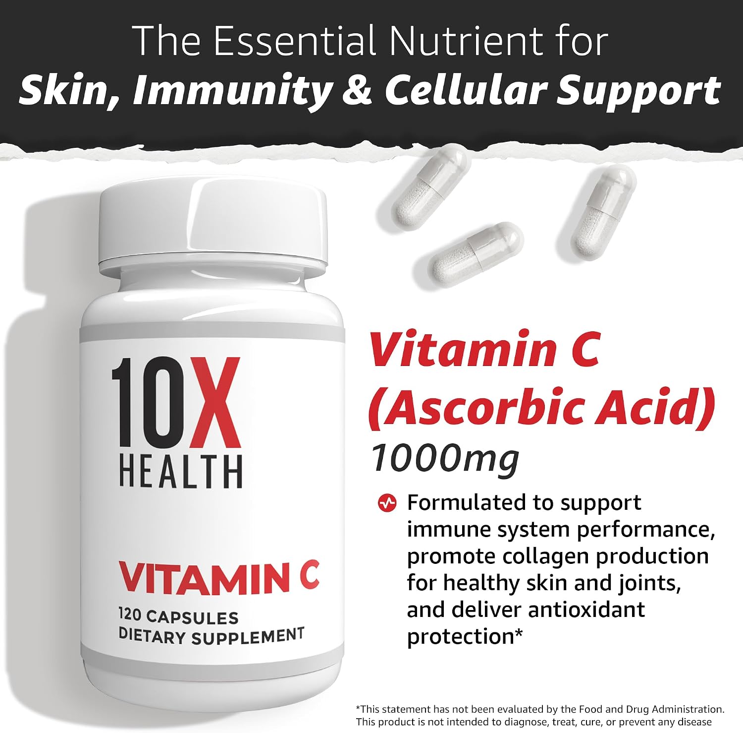 Vitamina C 1000 mg - 120 Cápsulas | 10X Health System