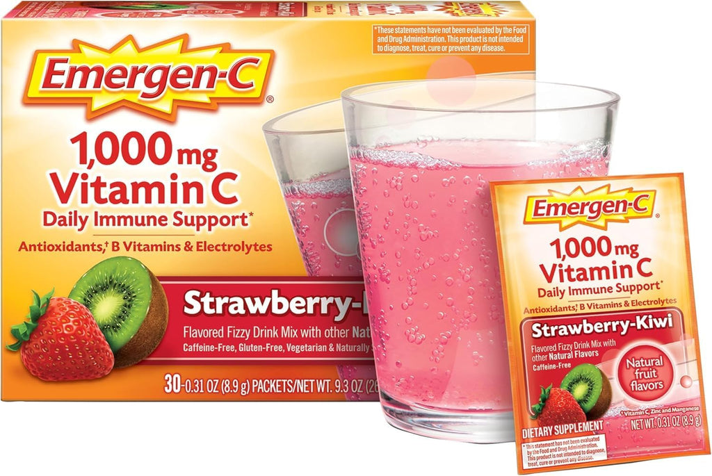 Emergen-C Vitamina C 1000mg Polvo, Sabor Fresa Kiwi, 60 Sobres
