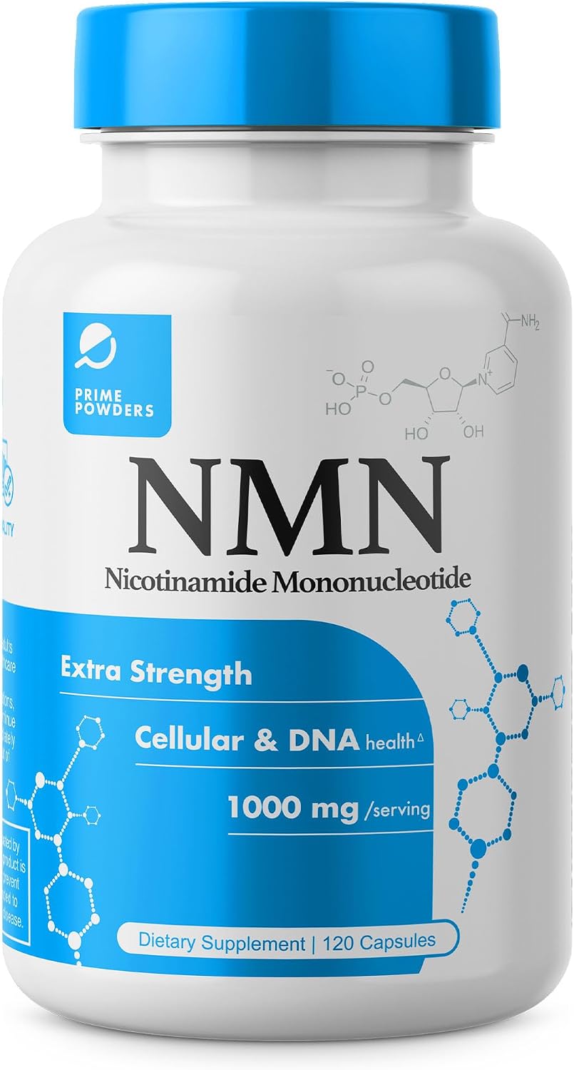 Prime Powders Cápsulas de NMN – 1000 mg por Ración – Nicotinamida Mononucleótido Estabilizada – Alta Potencia – 120 Cápsulas Vegetarianas, No Transgénico y Sin Gluten