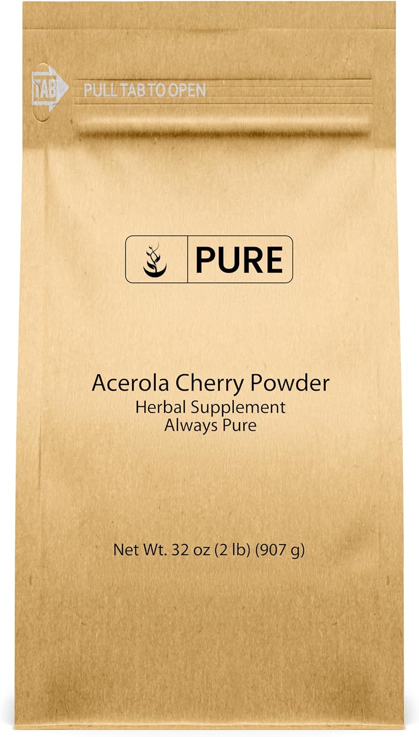 PURE ORIGINAL INGREDIENTS Polvo de Acerola (2 lb) — Sin OGM, Sin Gluten, Envase Ecológico