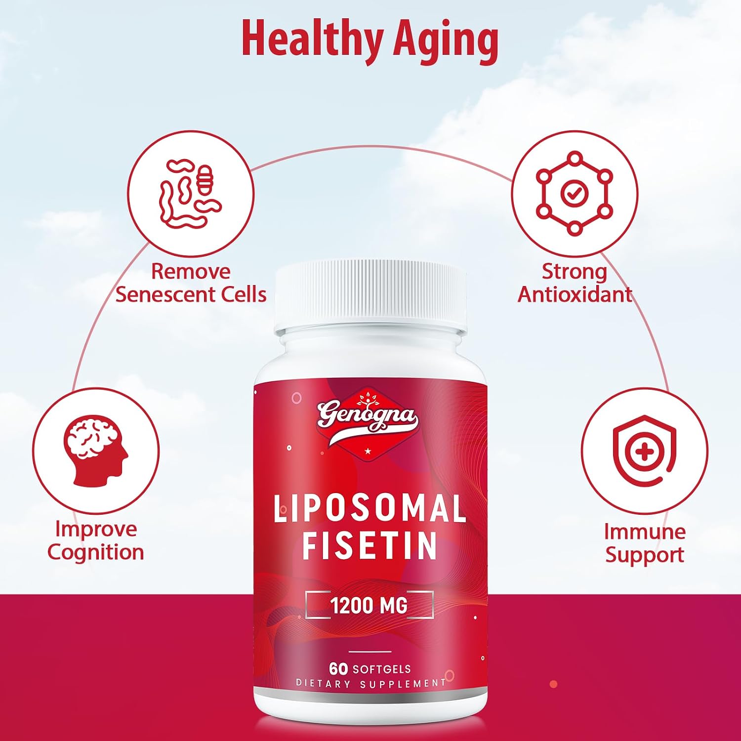 Suplemento de Fisetina Liposomal 98% Puro 1200 mg - 120 Cápsulas | Genogna