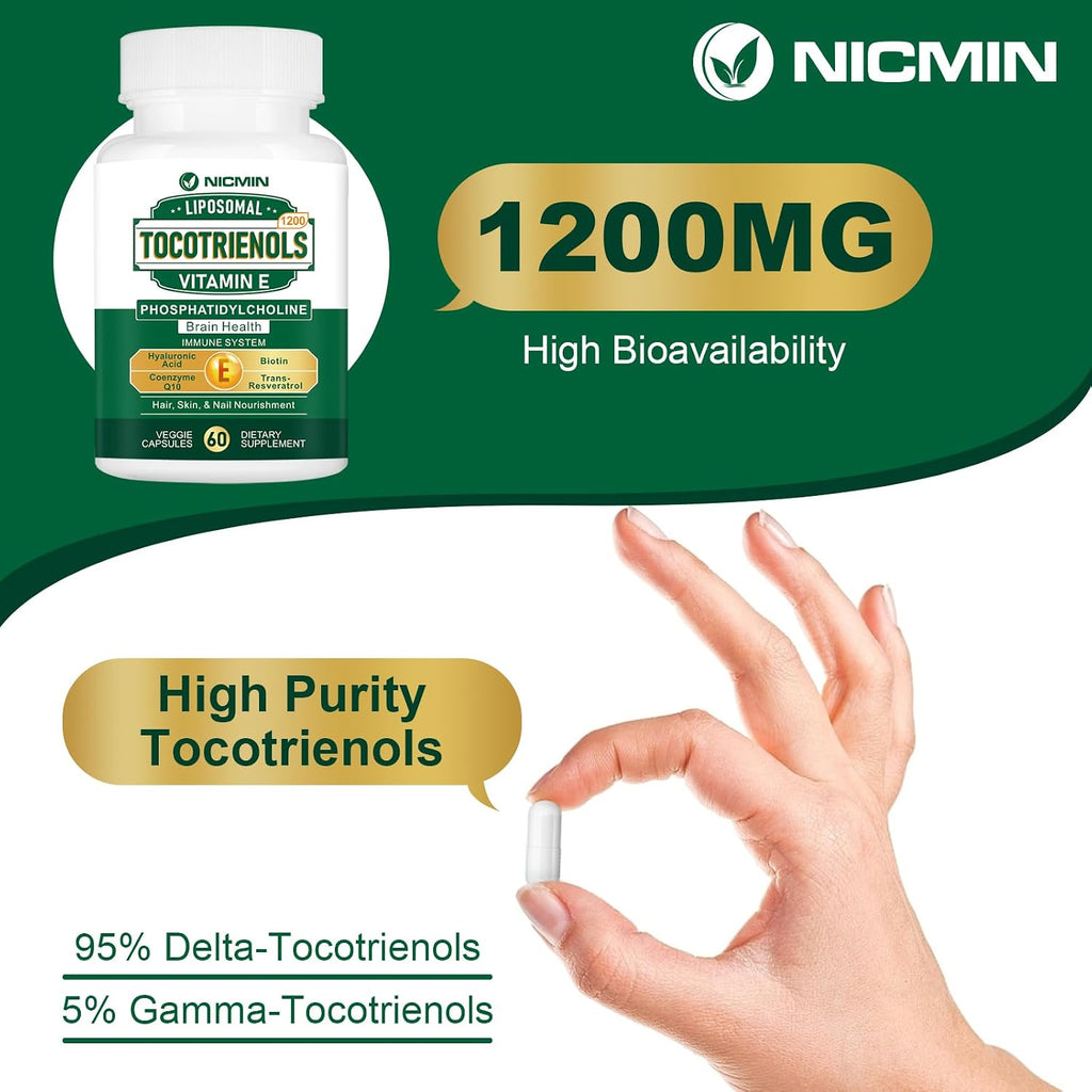 NICMIN Vitamina E Tocotrienoles Liposomales, 1200mg, 60 Cápsulas