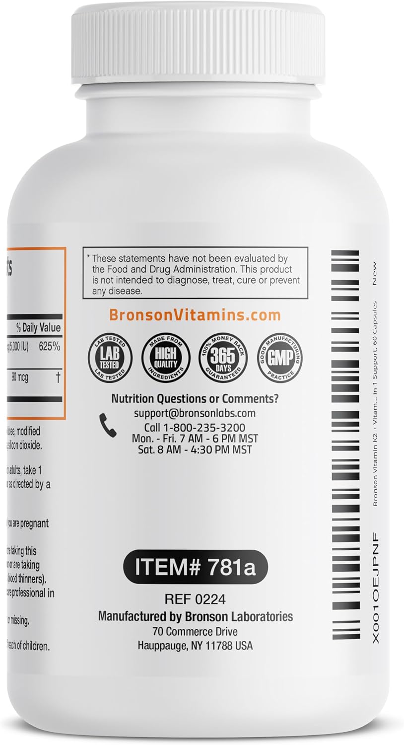 Bronson Complejo de Vitamina D3 (5000 UI) y K2 MK-7 (90 mcg) – 60 Cápsulas