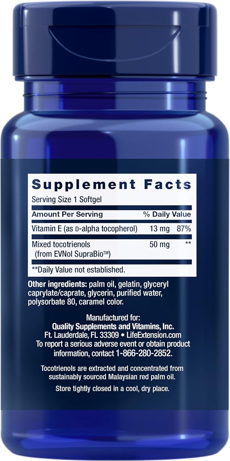 Life Extension Super Absorbable Tocotrienols - Vitamina E con D-Alfa Tocoferol y Mezcla de Tocotrienoles, 60 Cápsulas Blandas