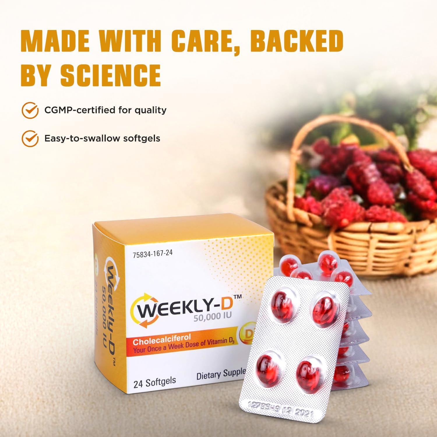 Nivagen Weekly-D Vitamina D3 50.000 UI (Colecalciferol) – 24 Cápsulas Blandas – Dosis Semanal