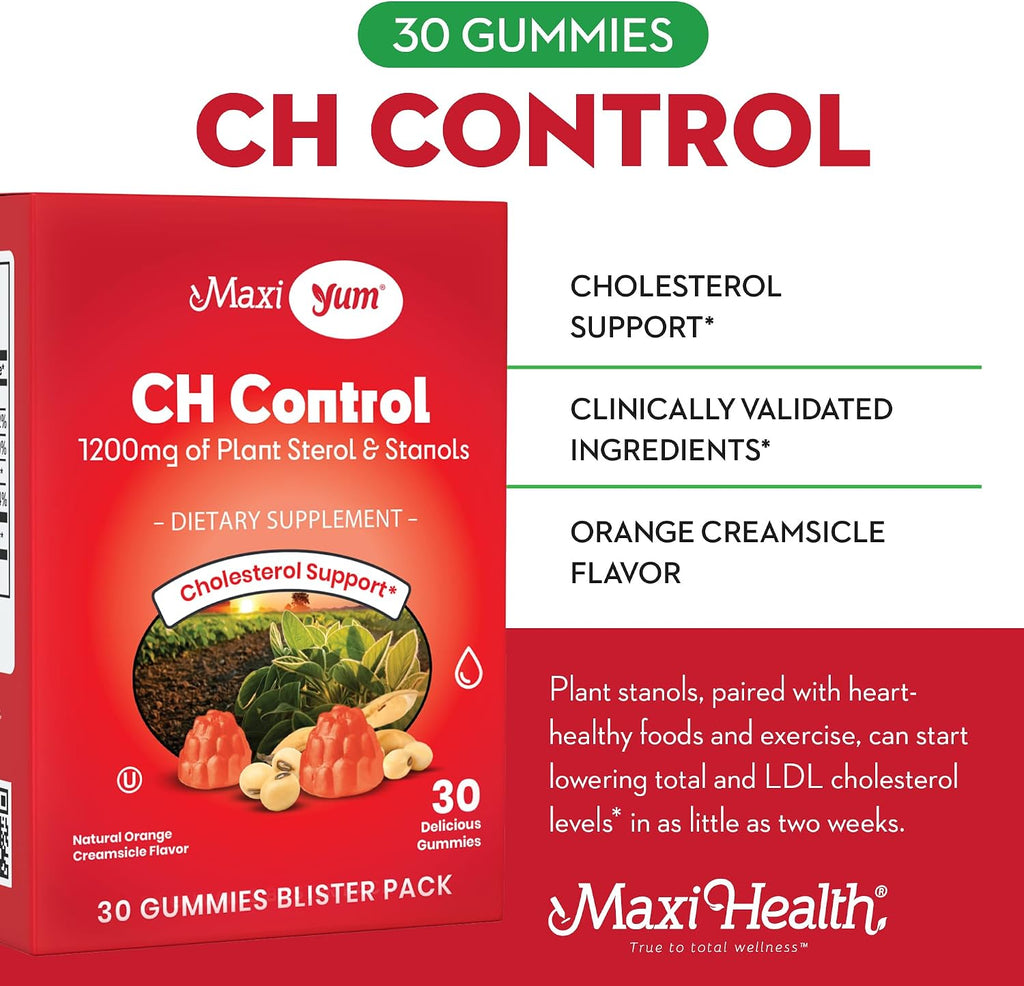 Maxi Health Gominolas de Esteroles Vegetales para el Colesterol – 1200mg de Esteroles y Estanoles – Suplemento Kosher y Sin Gluten – Sabor Naranja (30 unidades)